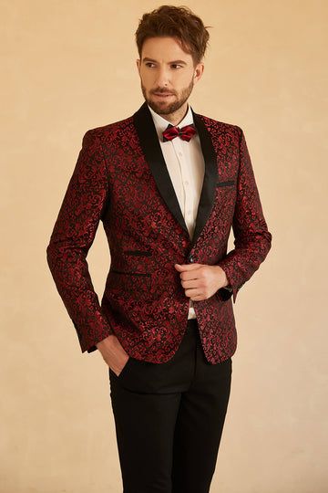 Rød Sjal Revers Jacquard En knap Mænds Prom Blazer